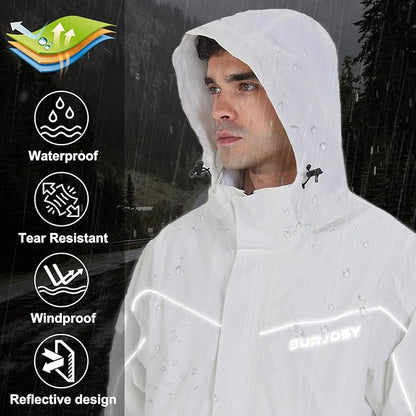 Rain Suit for Men, Packable Waterproof Rain Jacket & Pants, Reflective Raincoat Rain Gear for Outdoor Golf Hiking Fishing