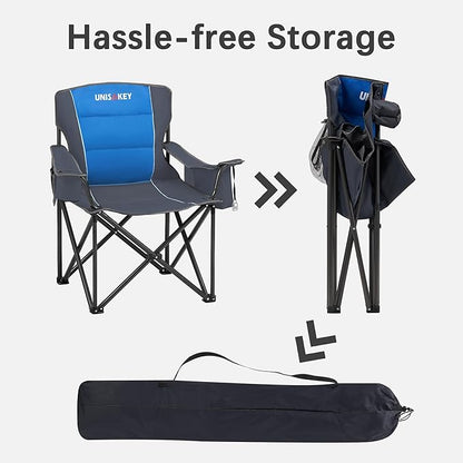 Oversized Folding Camping Chair for Adults - 450lbs Support - Heavy Duty Portable Lawn Chairs with Side Pocket Cup Holder Cooler Bag for Sports Garden Beach Fishing, Blue