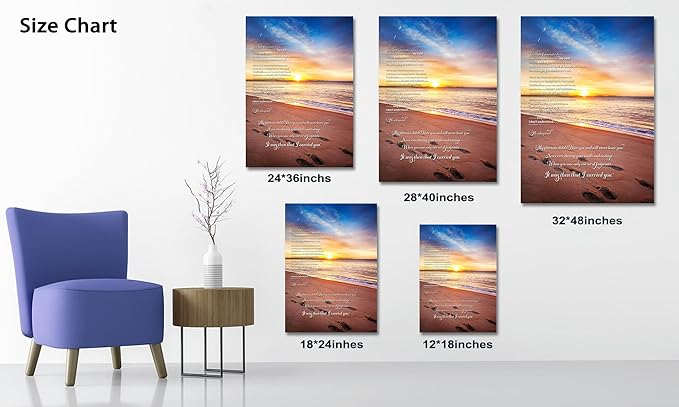 Footprints in the Sand Canvas Prints Wall Art, Footprints in the Sand Wall Art Decor, Inspirational Christian Poem Wall Poster Gift, Beach Picture Wall Art for Living Room Beach Office 18"Wx24"HInches