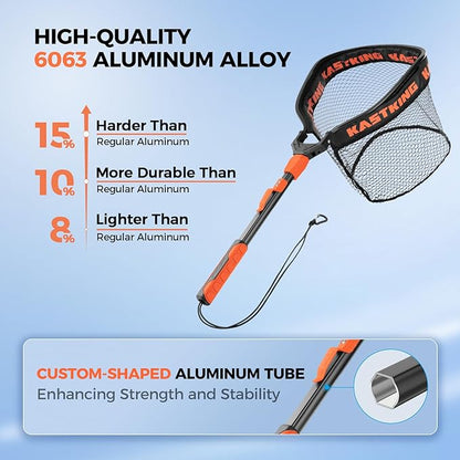 KastKing Titanet Fishing Net, Durable Aluminum Handle, Non-Slip Hi-Vis Grip, Compact Bag & Lanyard, Ideal for Kayak, Lake, Fly, or River Fishing, 2 Net Options