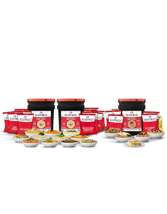 ReadyWise Emergency Food Supply - 360 Servings, 3 Buckets, Freeze Dried & Dehydrated Package of Long Term Meals, Survival Kit for Camping, Prepper Food Storage Supplies, up to 25 Year Shelf Life