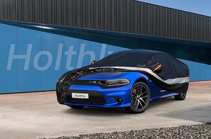 10 Layers Sedan Car Cover Waterproof All Weather for Automobiles,100% Waterproof Outdoor Car Covers Rain Snow UV Dust Protection. Custom Fit for Audi A8, BMW 7 Series, Dodge Charger,etc