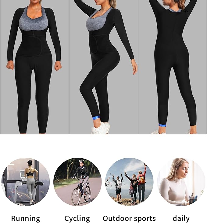 Women Sauna Suit Sweat Shirt Slimming Vest Hot Top Jumpsuit Shapewear,Armpit and Crotch Mesh