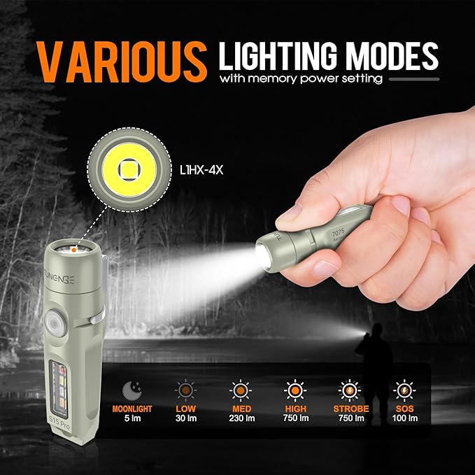 S15Pro 7075 Aluminum Keychain Flashlight Rechargeable, 750 Lumen EDC Pocket Flashlight Magnet, Mini Flashlight with Side Light 5 Modes+365nmUV for Detection Banknotes, Camping, Emergencie