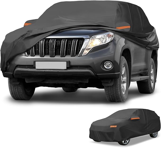 Universal Car Cover Waterproof All Weather 190T-PU, UV Sun Rain Protection, Fits for SUV Length 191"-200", with Left Side Zipper, Black