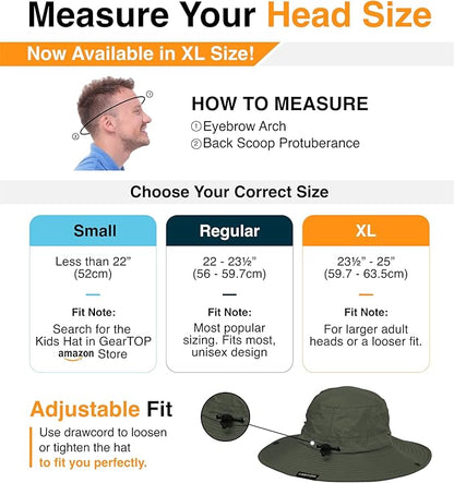 GearTOP Safari Hat for Men Sun Hats for Women UV Protection UPF 50+ Fishing, Gardening, Hiking Hat (22-23 1/2")