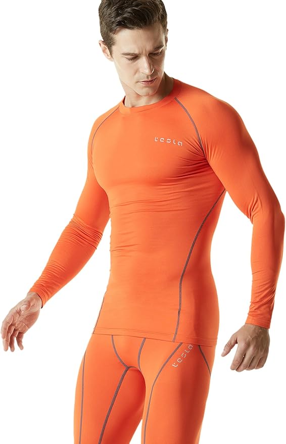 TSLA Men's Thermal Long Sleeve Compression Shirts, Athletic Base Layer Top, Winter Gear Running T-Shirt