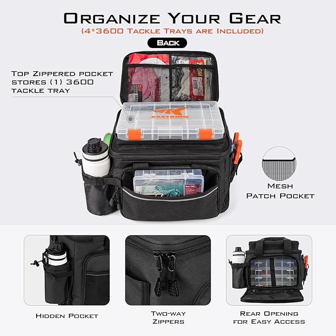KastKing Karryall Fishing Tackle Bags with 4 * 3600 Tackle Trays - Saltwater & Freshwater Fishing Gear Storage