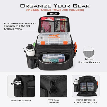 KastKing Karryall Fishing Tackle Bags with 4 * 3600 Tackle Trays - Saltwater & Freshwater Fishing Gear Storage