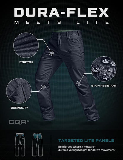 CQR Men's Flex Stretch Tactical Pants, Water Resistant Ripstop Cargo Pants, Lightweight EDC Outdoor Work Hiking Pants