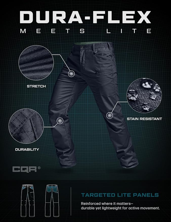 CQR Men's Flex Stretch Tactical Pants, Water Resistant Ripstop Cargo Pants, Lightweight EDC Outdoor Work Hiking Pants