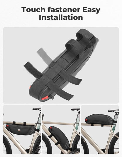 KEMIMOTO Bike Bag Frame, 3.5L Large Storage Bicycle Top Tube Pouch Dual Zippers, Water-Resistant Road Bike Frame Bag Triangle for Most Bike BMX MTB, Cycling Accessories Reflective