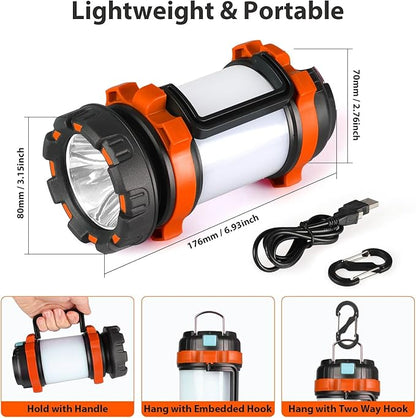 2 Pack Camping Lantern, Outdoor LED Camping Light, Rechargeable Flashlights with 1000LM, 6 Modes, 4000mAh Power Bank, IPX5 Waterproof Portable Emergency Camp Light for Hurricane Survival - Orange