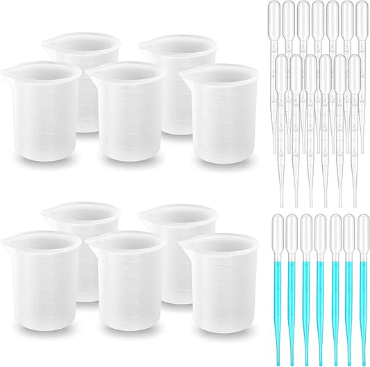 Woohome 10 PCS Silicone Measuring Cups for Epoxy Resin, 100 ml Flexible Resin Silicone Measuring Cup, Epoxy Mixing Cups with Plastic Droppers for Epoxy Resin Crafts