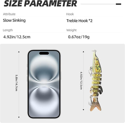 5PCS Lifelike Fishing Lures – Multi-Jointed Swimbait for Bass, Trout, Crappie, Walleye, Pike, Realistic Action with 3D Fish Eyes and Sharp Hooks, Perfect for Fishing Kits in Saltwater & Freshwater