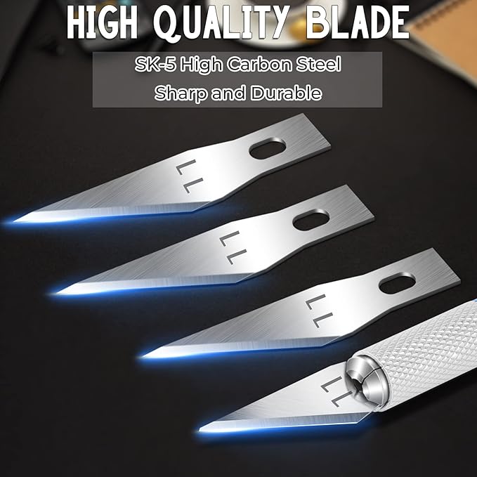 Jetmore 100 Pack Exacto Knife Blades, Hobby & Craft Knife Replacement Blades with Storage Box for Scrapbooking, Caving & Stencil