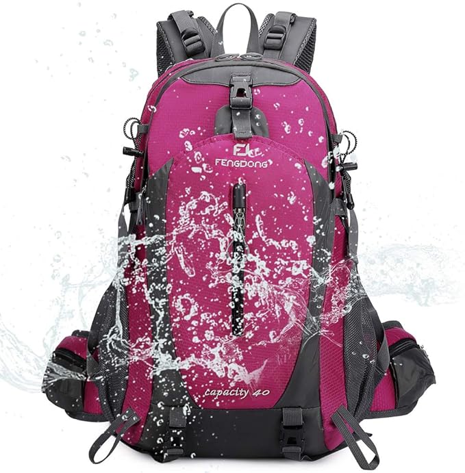 FENGDONG 40L Waterproof Lightweight Outdoor Daypack Hiking,Camping,Travel Backpack for Women Men Pink