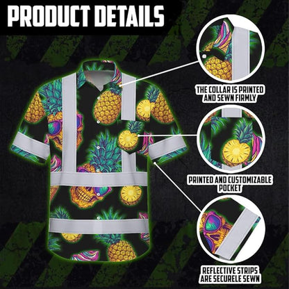 High Visibility Hawaiian Shirt for Men Tropical Shirts Custom Name Floral Outfit Reflective Safety Workwear