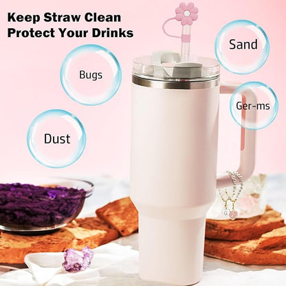 Charms for Stanley Cup，2pcs Pearl Chain for Stanley Cup Accessories Initial Letter Charms Handle with 2pcs Straw covers Stuff Decor Water Bottle Jewelry Tumbler Personalized Decorations Tag Y