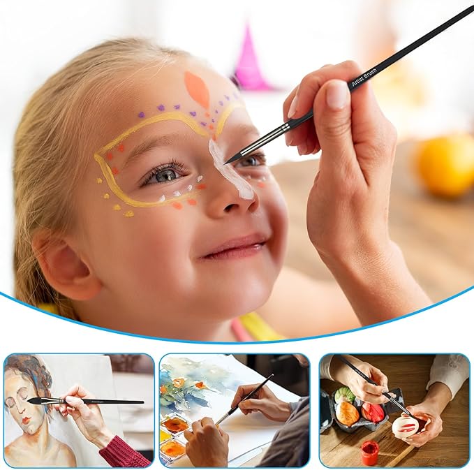 12 Pcs Face Paint Brush Set, Face Painting Brushes Acrylic Paint Brushes, Detail Paints Brush for Acrylic Painting Watercolor Oil Gouache for Halloween Party Makeup