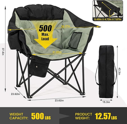 NAIZEA Heated Camping Chairs with Cooler Bag, Folding Camping Chair for Adults Outdoor, Heavy Duty Heated Lawn Chair for Camp, Garden, Firepits, Patio, & More, Support 500 LBS