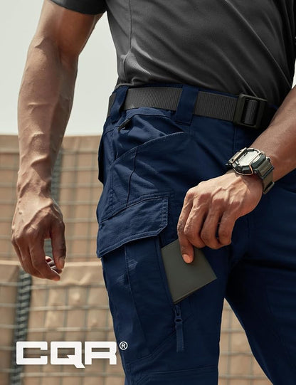 CQR Men's Flex Stretch Tactical Pants, Water Resistant Ripstop Cargo Pants, Lightweight EDC Outdoor Work Hiking Pants