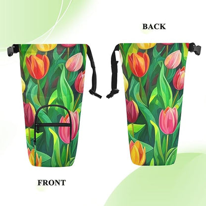 Colorful Tulips Water Bottle Holder with Strap Insulated Water Bottle Carrier Crossbody Bags Pouch with Phone Pocket for Travel Gym Hiking Walking Running
