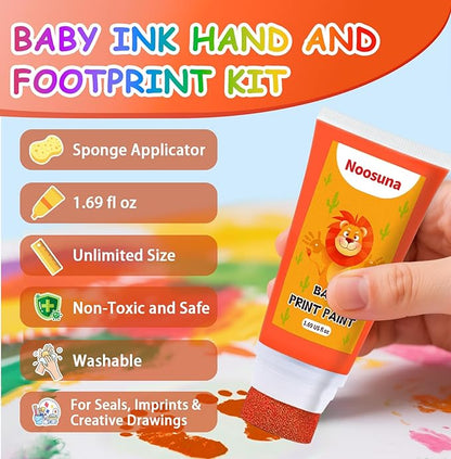 Baby Hand and Footprint Kit with Sponge Head, Baby Ink Hand and Footprint Kit, 1.69 fl oz Non-Toxic and Washable, Paw Print Kit for Dogs Suitable for Babies and Pets, Newborn Memento, Orange
