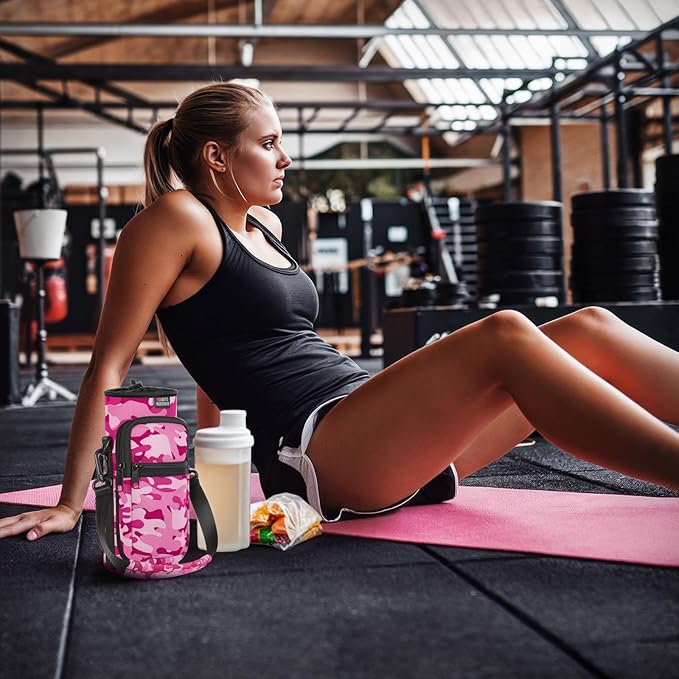 Nuovoware Water Bottle Carrier Bag,25oz/40oz/64oz Bottle Pouch Holder,Adjustable Shoulder Hand Strap 2 Pocket Sling Neoprene Sleeve Sports Accessories for Hiking Travelling Camping