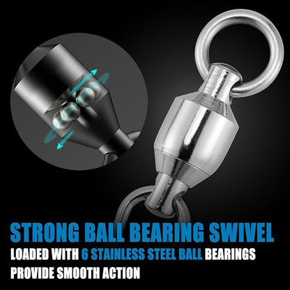 Dr.Fish 20 Pack Ball Bearing Snaps Swivels Fishing Tackles Duo Lock Snaps Stainless Steel Saltwater Freshwater Lure Leader Line Connector