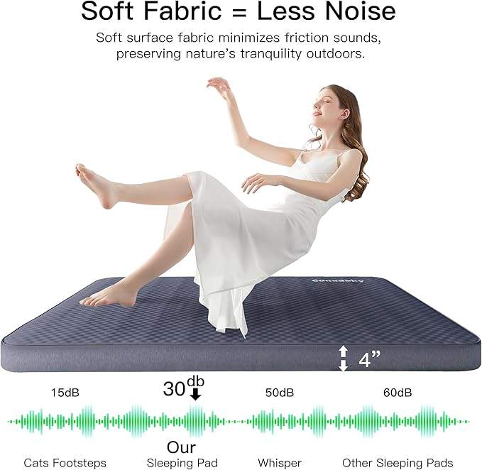 4" Ultra-Thick Self-Inflating Sleeping Pad with 3-in-1 Rechargeable Pump, Air Adjustable Foam Camping Mattress, 9.5R Heavy-Duty Double Sleeping Pad for Car, Truck, Van, Rooftop Tent – 4-Season Use