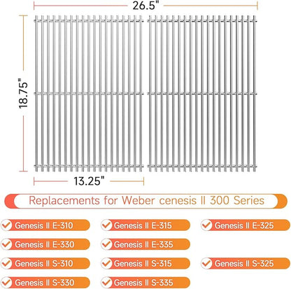 18.75" 2Pack Stainless Steel Cooking Grill Grates for Weber Genesis II 300 and Genesis II LX 300 Series Gas Grills, Genesis II E&S 310 315 320 325 340, Replacement Parts for Weber 66095