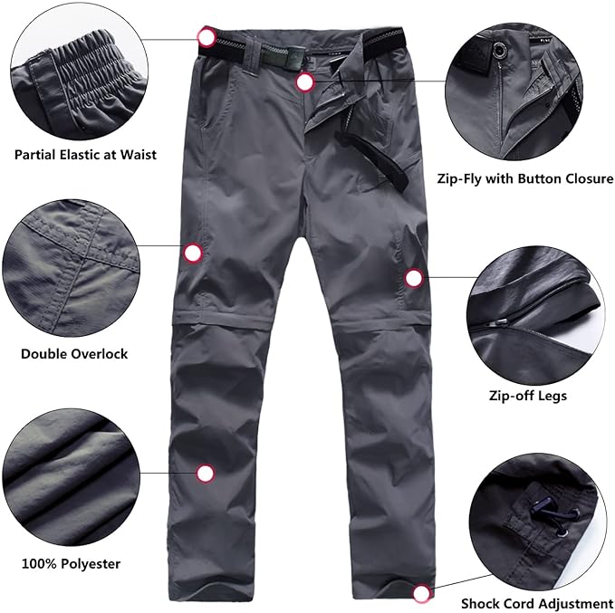 JOMLUN Boy’s Scout Pants Convertible Hiking Quick Dry Zip Off Pants Outdoor Climbing Casual Trouser Kids Youth Cargo Pants