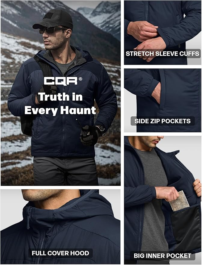 CQR Men's Lightweight Insulated Jacket, Windproof Packable Water Resistant Warm Active Coat for Hiking Work Outdoor Tactical