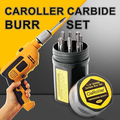 Carbide Burr Set, 1/4" Shank 8PC Double Cut Die Grinder Rotary Tool Cutting Burrs Set for Metal and Wood Working Carving, Engraving, Polishing, Grinding with Portable Round Storage Case