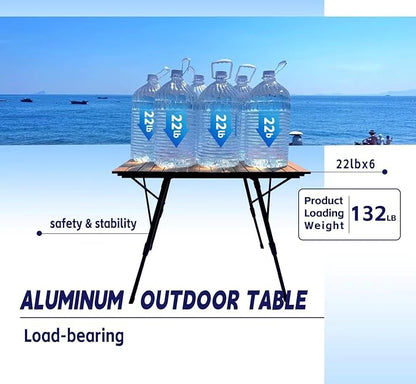 Portable Adjustable Camping Table - Sturdy Aluminum, Oversized Foldable Surface for Outdoor Picnic, BBQ, and Indoor Use