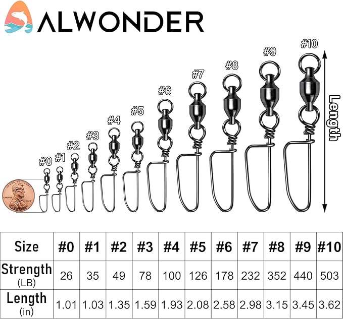 Alwonder 20-Pack Ball Bearing Swivels with Snaps, Fishing Snap Swivels Fishing Tackle Saltwater Freshwater Coastlock Snaps Barrel Swivel Leader Connector Downrigger Planer Release Clips