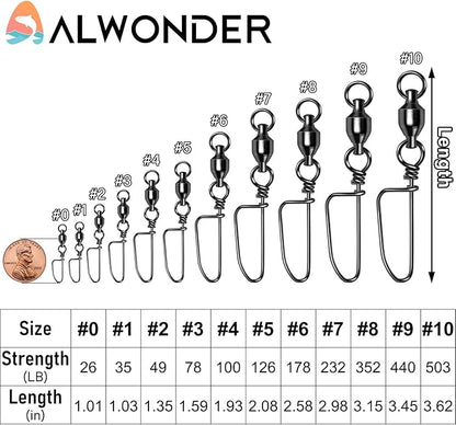 Alwonder 20-Pack Ball Bearing Swivels with Snaps, Fishing Snap Swivels Fishing Tackle Saltwater Freshwater Coastlock Snaps Barrel Swivel Leader Connector Downrigger Planer Release Clips