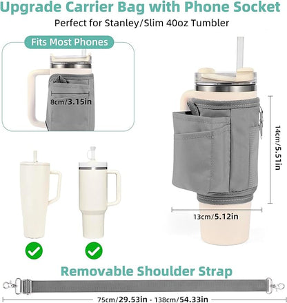 All Day Quencher Carry All for Stanley 40/30 oz Tumbler, Crossbody Bag with Phone Holder & Strap, Water Bottle Carrier Bag
