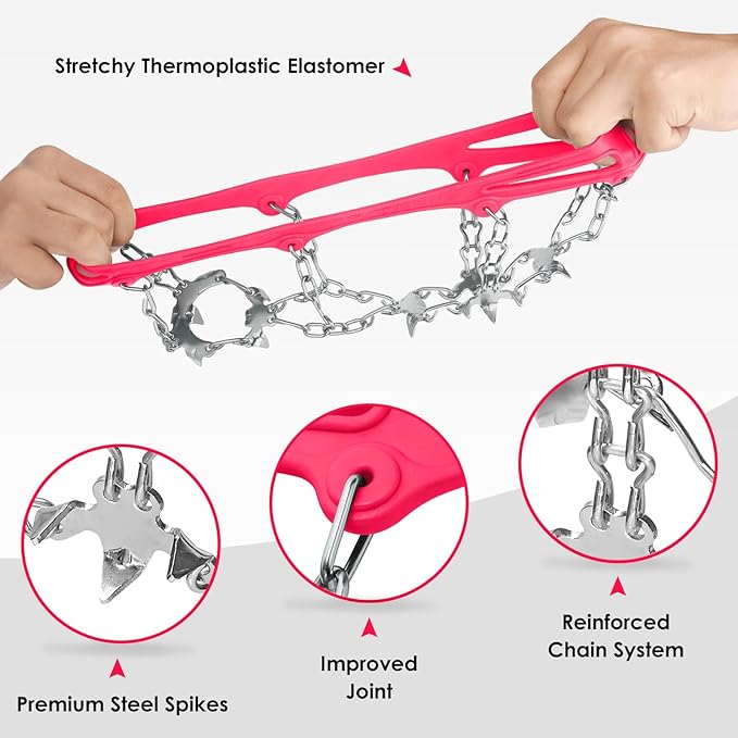 Crampons Ice Cleats Traction Snow Grips for Boots Shoes Women Men Anti Slip 19 Stainless Steel Spikes Safe Protect for Hiking Fishing Walking Climbing Mountaineering