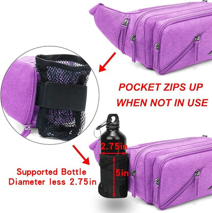 Fanny Pack Waterproof Waist Bag Pack Men Women Hip Bum Bag With Water Bottle Holder Adjustable Strap Suitable For Outdoors Workout Traveling Hiking Cycling Dog Walking Pouch Bag(Purple)