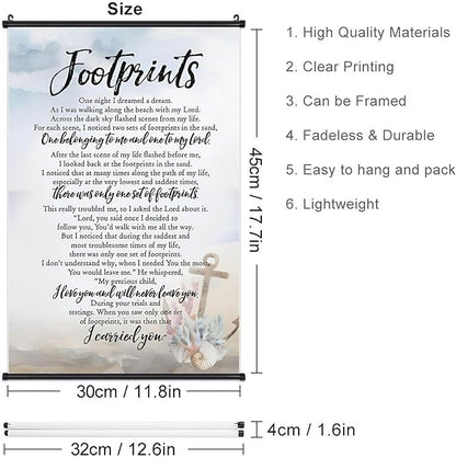 Footprints in the Sand Religious Canvas Wall Art Posters, Inspirational Beach Sunset Poem Print Poster (Black Axis 12x18inch, Footprints(6))
