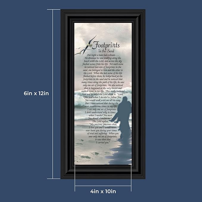 Footprints in the Sand Inspirational Wall Art, Beach Decor, Christian Gifts for Women and Men, Christian Wall Decor, Get Well Soon, Encouraging Scripture Wall Art, Framed Sympathy Gift 7703B