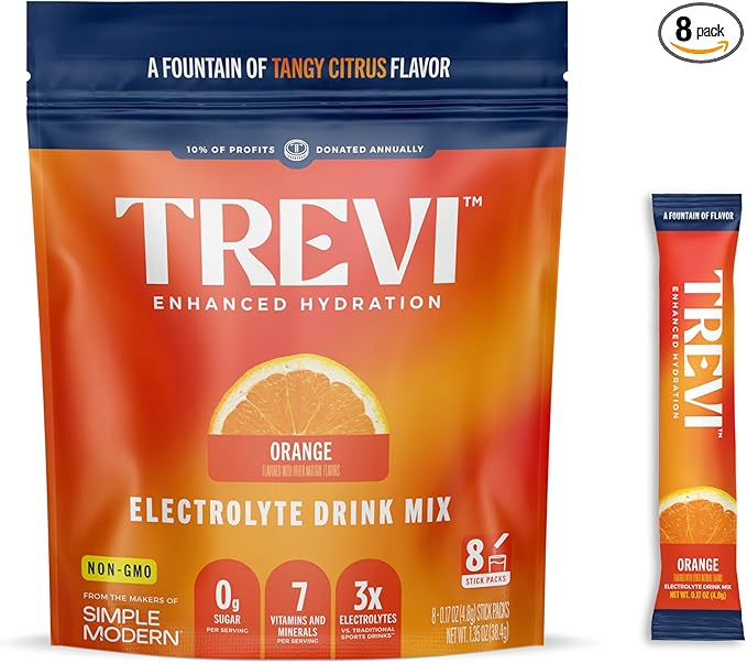 TREVI™ Sugar Free Electrolytes - Drink Mix Hydration Powder Packets - 8 Count - Orange