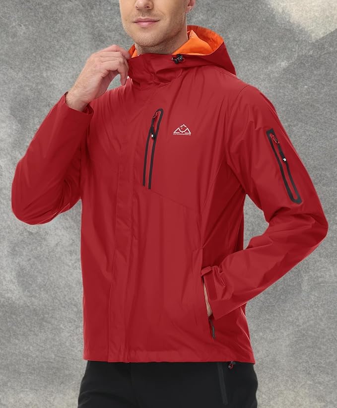 TBMPOY Men's Lightweight Rain Jackets Waterproof Raincoat with Hood Running Cycling Hiking Outdoor Windbreaker