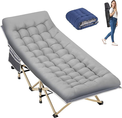 Folding Camping Cot for Sleeping, Portable Cots for Adults, Heavy Duty Cot Bed 550LBS(Max Load), Extra Wider Cots with Large Pocket for Outdoor, Office, Beach