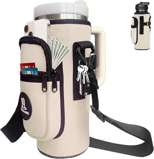 Sports rabbit Universal Water Bottle Holder – Durable Oxford & Neoprene Hybrid Design Compatible with Stanley 30/40oz Handled & 64/87oz Straight Tumblers, Adjustable Strap for Gym, Travel, Outdoors
