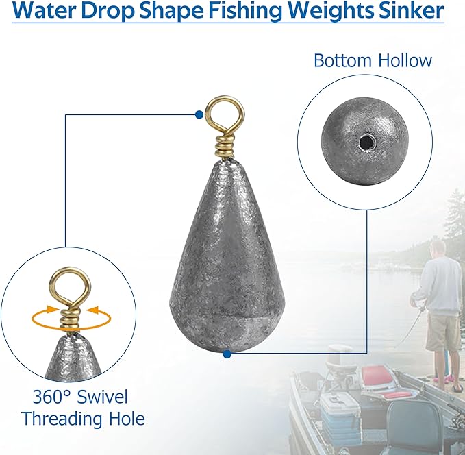 Fishing Weights Sinker Kit-30pcs Assorted Bass Casting Sinker Weights Bell Sinkers Drop Shot Weights with Brass Swivels for Saltwater Freshwater Fishing