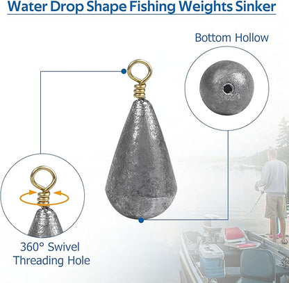 Fishing Weights Sinker Kit-30pcs Assorted Bass Casting Sinker Weights Bell Sinkers Drop Shot Weights with Brass Swivels for Saltwater Freshwater Fishing