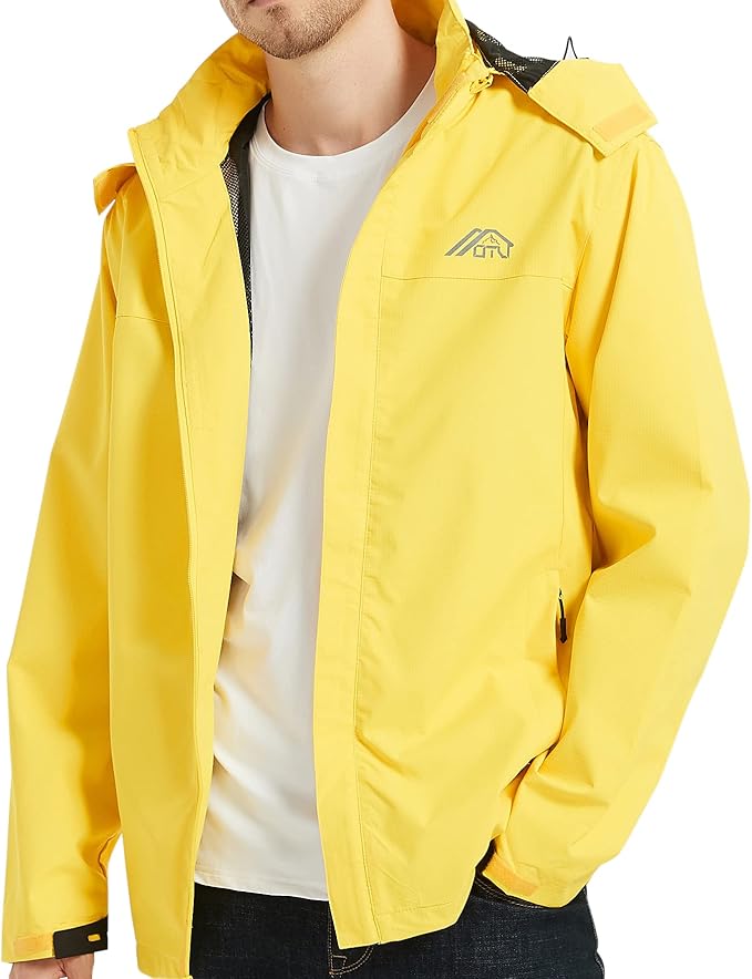 OTU Men's Lightweight Waterproof Hooded Rain Jacket Outdoor Raincoat Shell Jacket for Hiking Travel